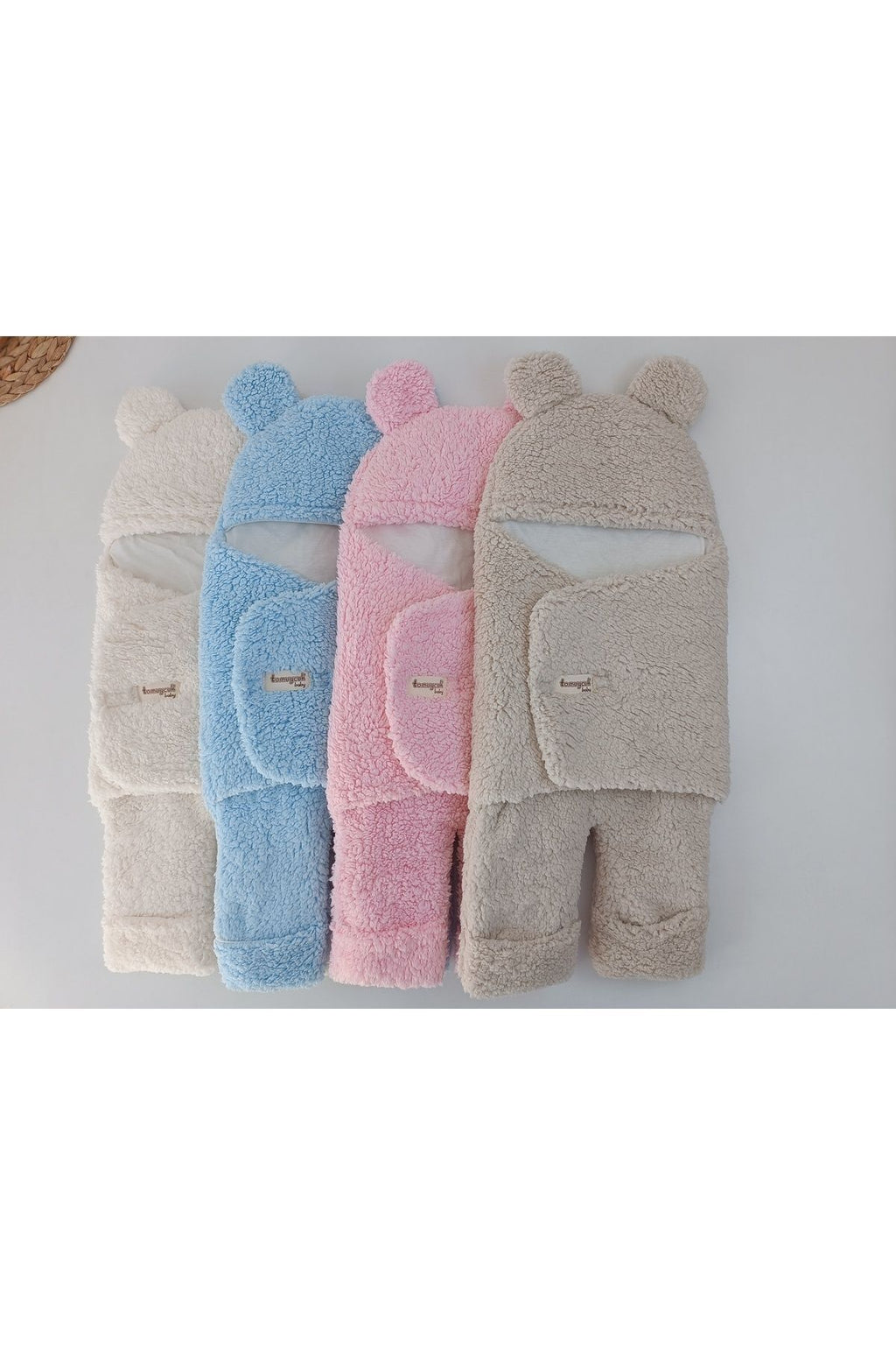 0-12 Ay İçi Elyaflı Peluş Welsoft Kulaklı Mavi Dış Bebek Kundak & Battaniyesi Kışlık Uyku Tulumu