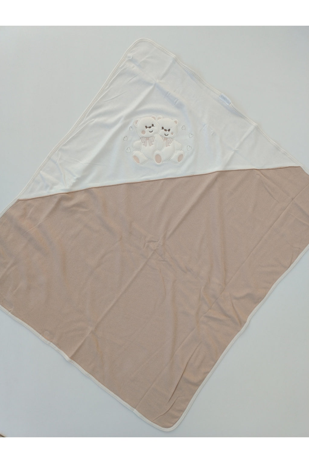 %100 Pamuklu & Mevsimlik Kız / Erkek Bebek Battaniyesi - Kahverengi & Ayıcık Nakışlı Bebek Örtüsü 80x90 Cm