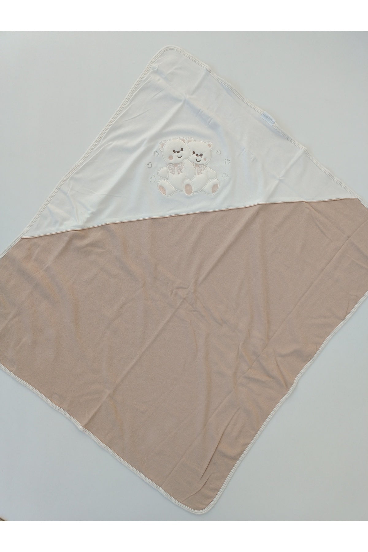 %100 Pamuklu & Mevsimlik Kız / Erkek Bebek Battaniyesi - Kahverengi & Ayıcık Nakışlı Bebek Örtüsü 80x90 Cm