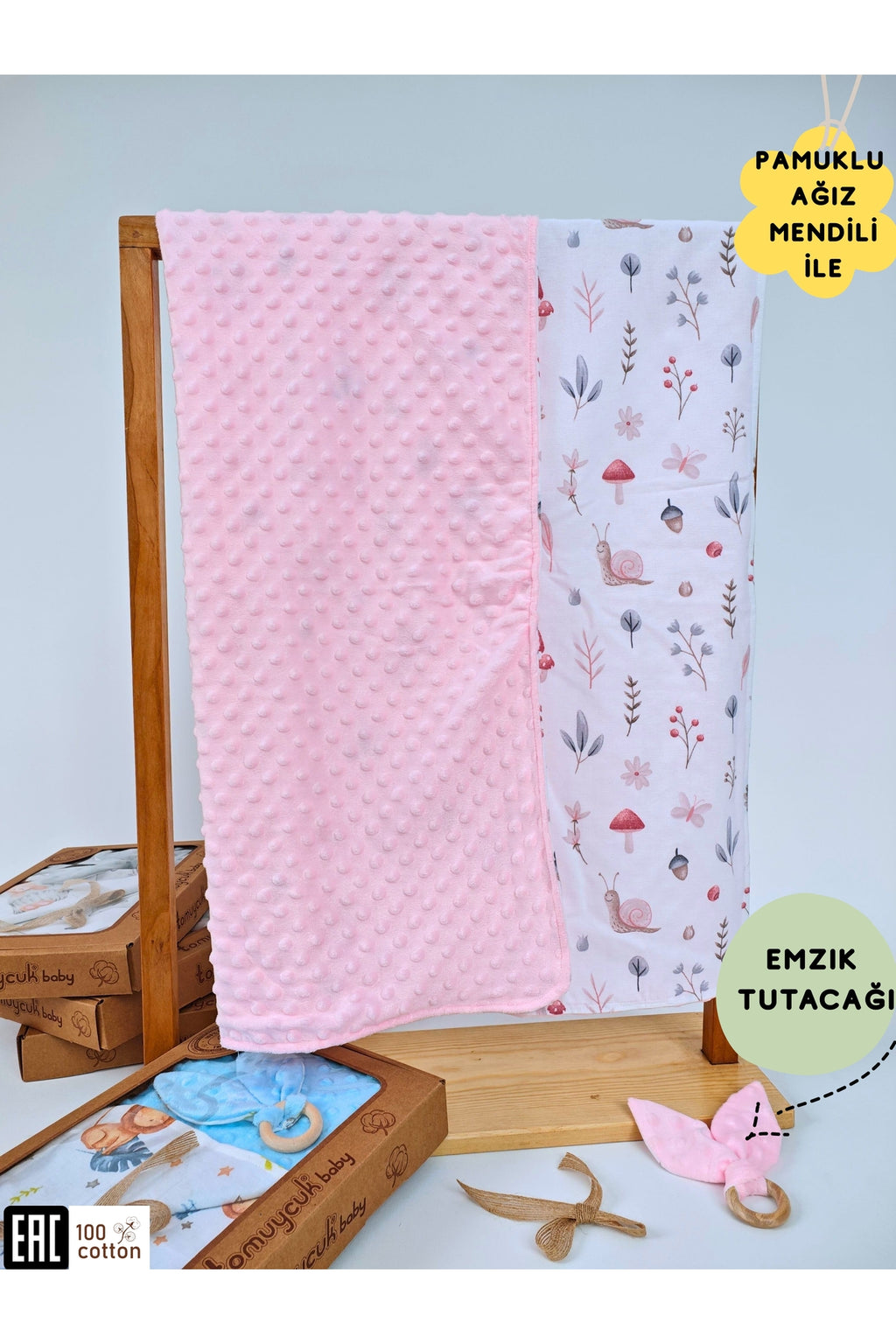 Nohut Desenli %100 Pamuklu Çift Katlı Bebek Battaniyesi – 85x85 cm Kız/Erkek Kundak & Mevsimlik Örtü
