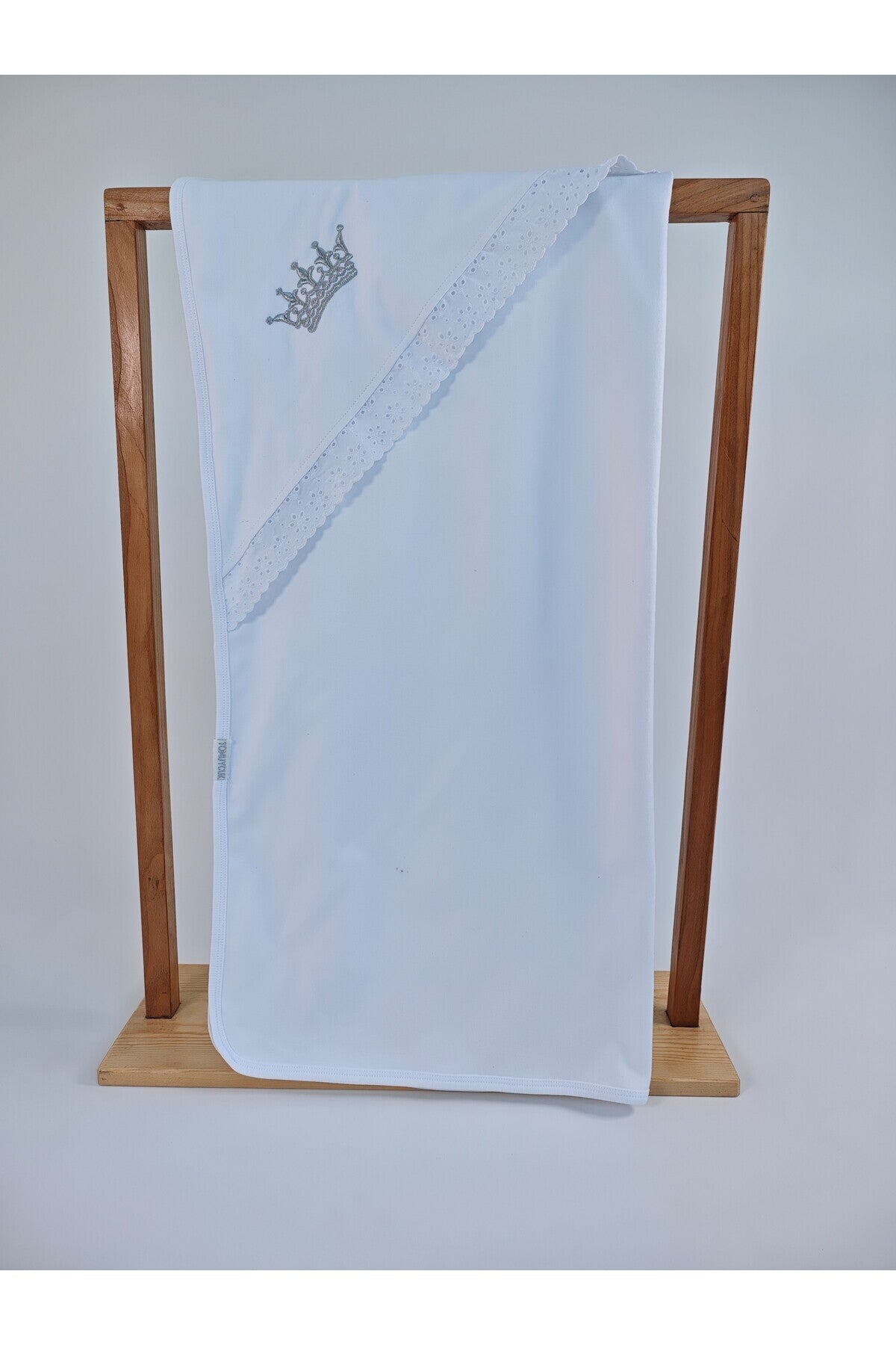 Ekru %100 Pamuklu Bebek Battaniyesi Nakışlı Kız / Erkek Puset Örtüsü Hediyelik Yenidoğan 85x85cm