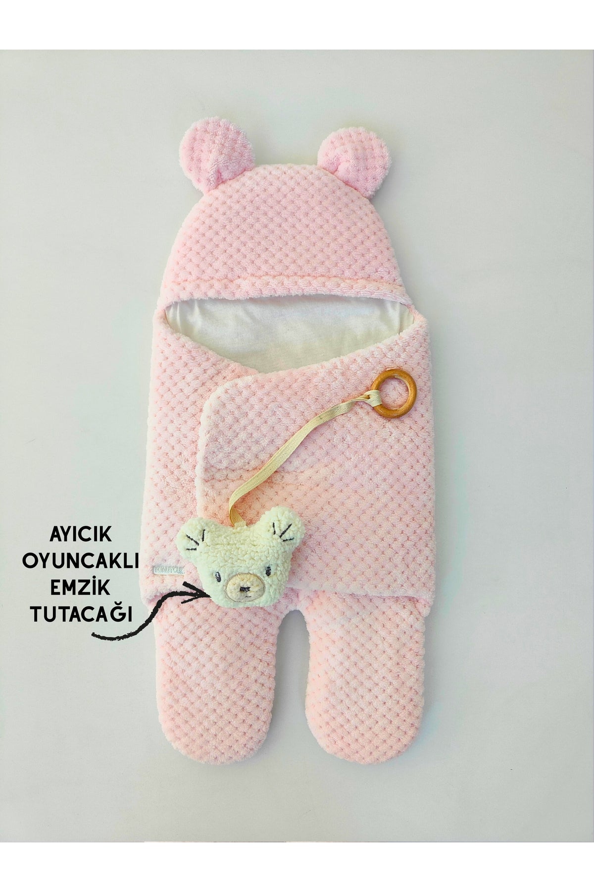 %100 Pamuklu Kışlık  Kız Bebek Kundağı I Ayıcık Kulaklı Uyku Tulumu