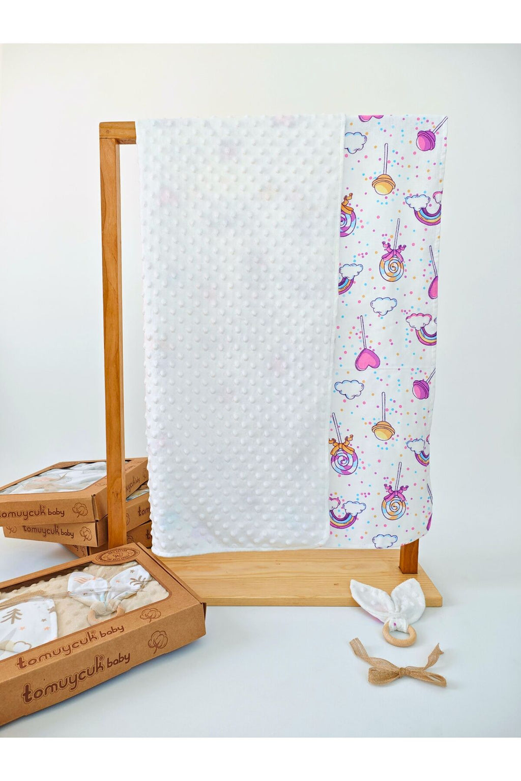 Nohut Desenli %100 Pamuklu Çift Katlı Bebek Battaniyesi – 85x85 cm Kız/Erkek Kundak & Mevsimlik Örtü