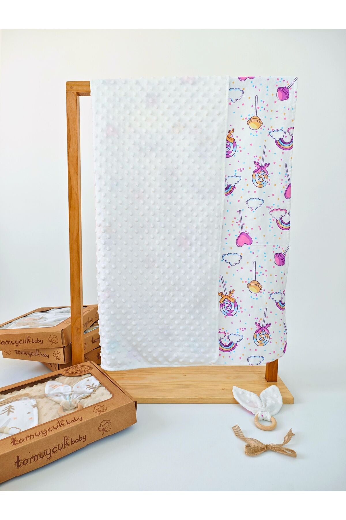 Nohut Desenli %100 Pamuklu Çift Katlı Bebek Battaniyesi – 85x85 cm Kız/Erkek Kundak & Mevsimlik Örtü