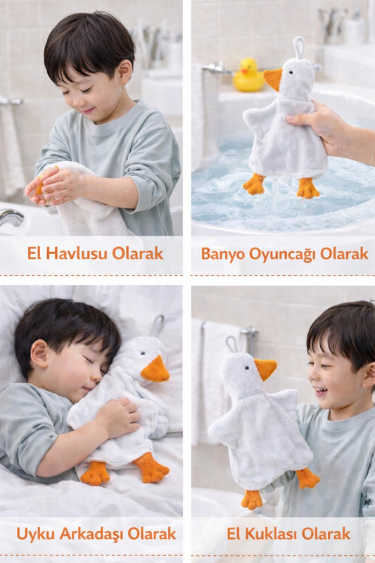 Sevimli Ördek Bebek & Çoçuk Havlu Banyo El Yüz Havlusu - Temizlik Kuruluma Bezi / Uyku Arkadaşı