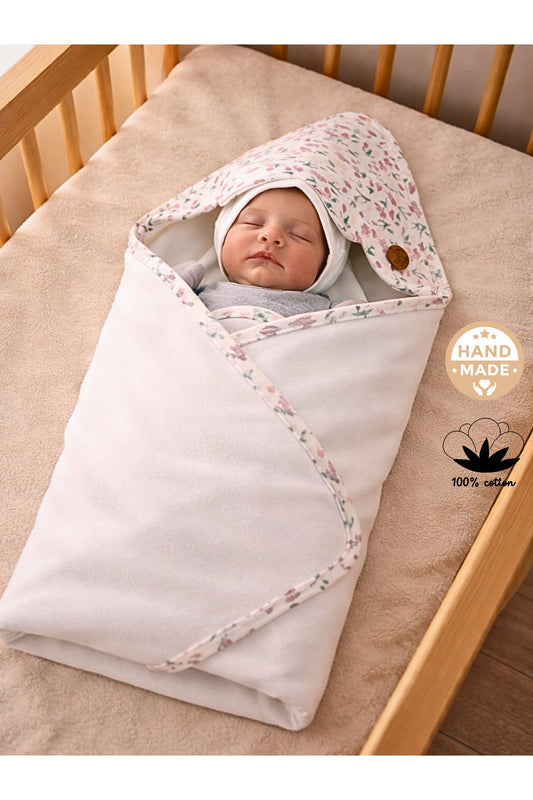 %100 Pamuklu Başlıklı Kız Bebek Battaniyesi Tek Katlı Mevsimlik Puset Örtüsü Yenidoğan 90x90cm