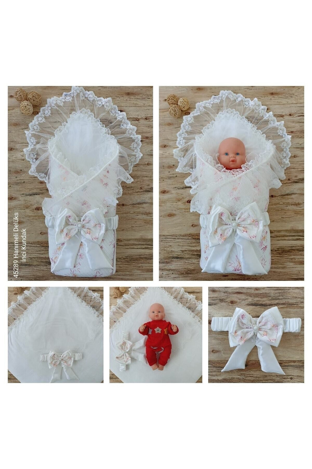 Delüks Dantelli Bebek Kundağı – Unisex Yenidoğan Dış Kundak Battaniyesi, Hastane Çıkışı