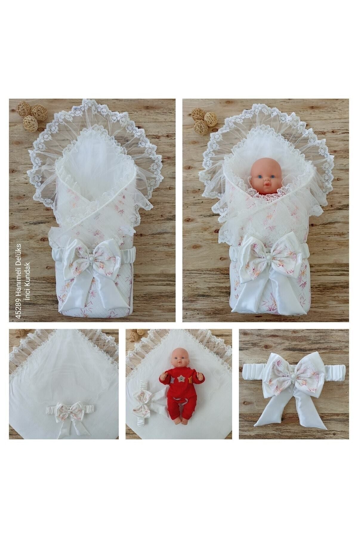 Delüks Dantelli Bebek Kundağı – Unisex Yenidoğan Dış Kundak Battaniyesi, Hastane Çıkışı