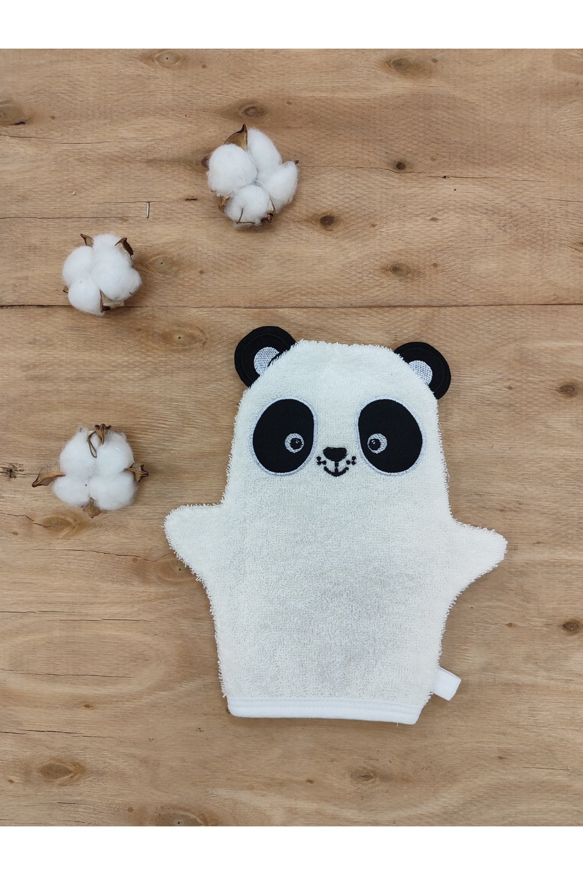 Panda El Kuklası Bebek Banyo Eldiveni – %100 Pamuklu