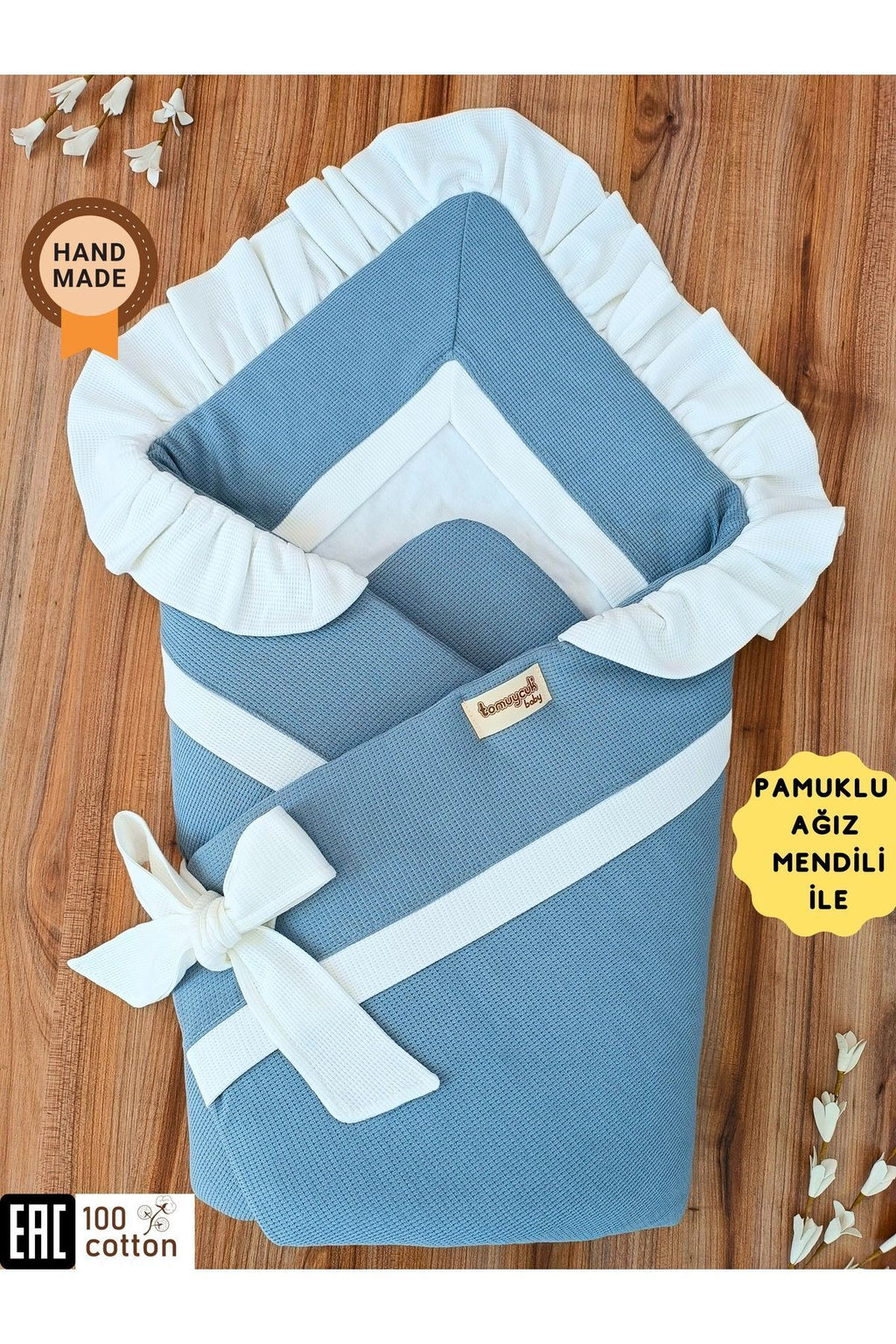 Bebek Battaniyesi Kundağı %100 Pamuklu Inci Waffle Kumaş Yenidoğan Hastane Çıkışı Hediyelik Örtü