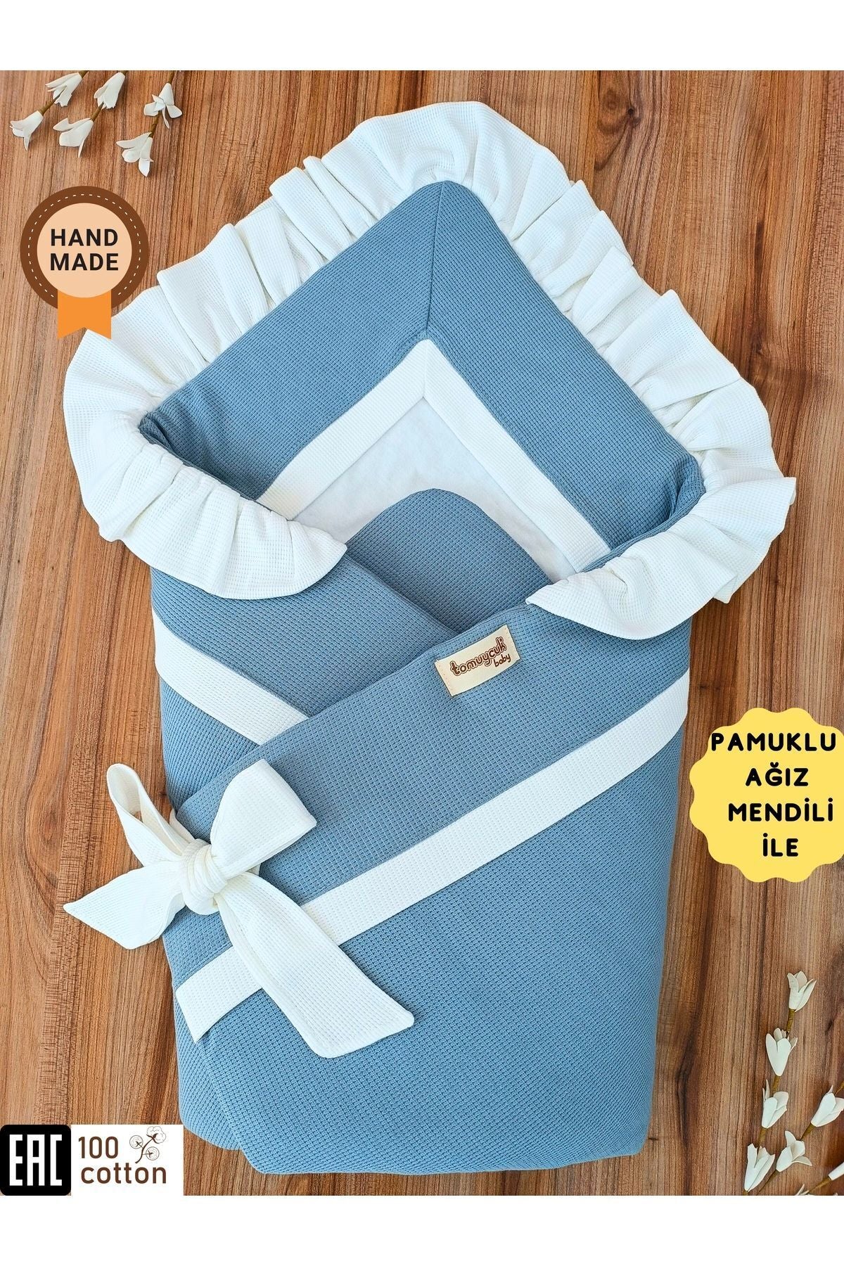 Bebek Battaniyesi Kundağı %100 Pamuklu Inci Waffle Kumaş Yenidoğan Hastane Çıkışı Hediyelik Örtü