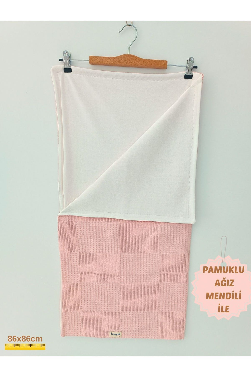 Pembe Kız Erkek Bebek Battaniyesi Pike %100 Pamuklu Doğal Organik Uyku Çift Taraflı Örtü 86x86cm