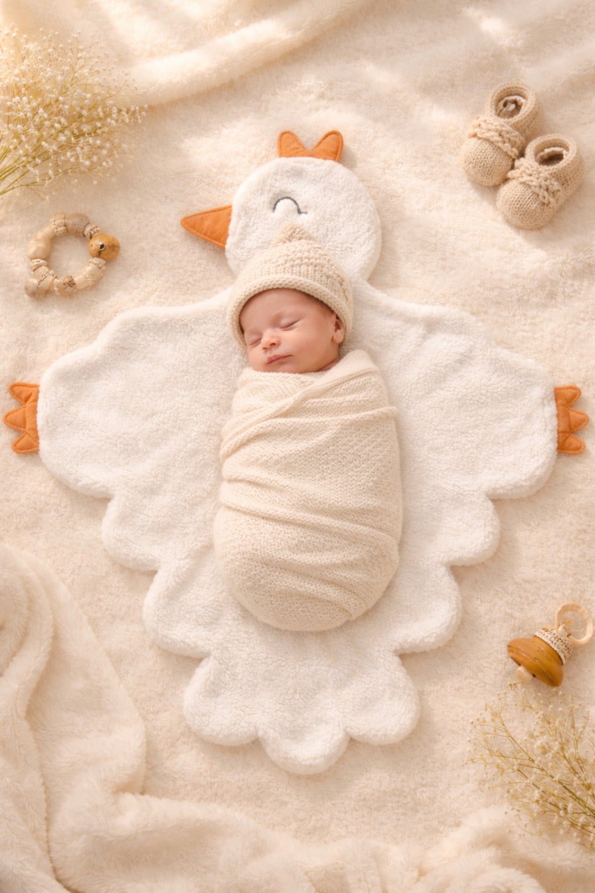 Anne Yumuşaklığında Wellsoft Peluş Bebek Battaniyesi 120x120 – Kışlık Kuzu Kumaş Minik Kuş Örtü