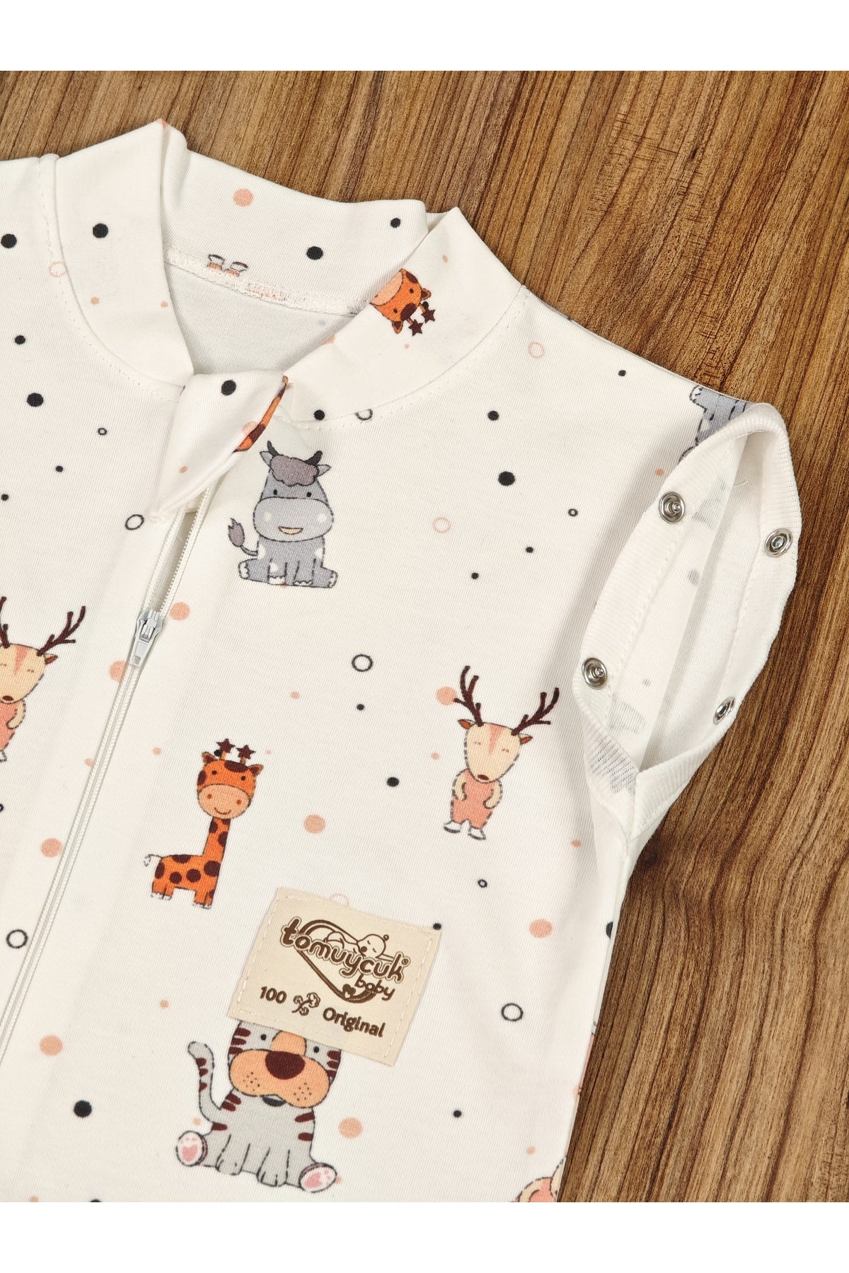 %100 Pamuklu Unisex Bebek Uyku Tulumu 0-6 Ay Fermuarlı Çıtçıtlı Kol Mevsimlik Şapkalı Yenidoğan
