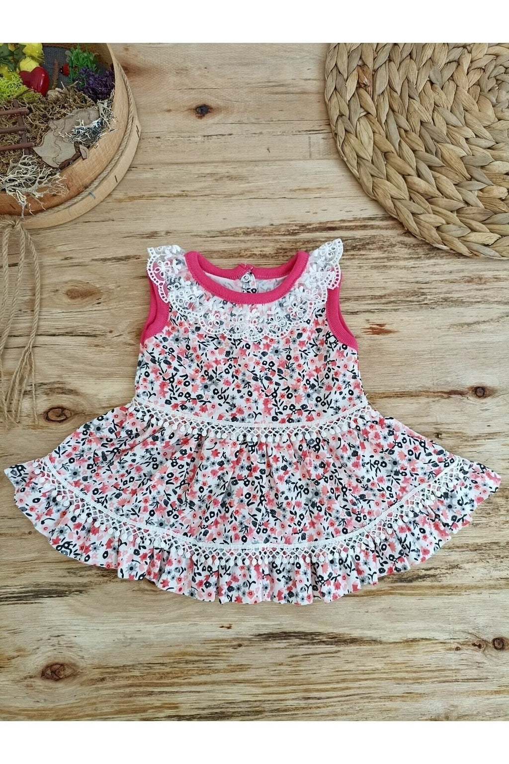 Kır Çiçeği Nar Kız Bebek Elbisesi Pamuklu Yazlık Şık Bebek Giyim Hediyelik Yenidoğan