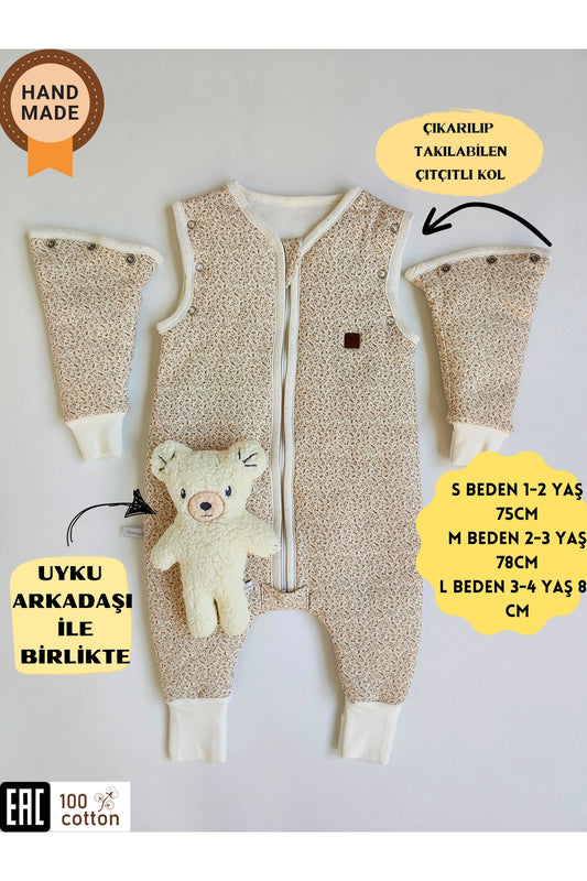 Kışlık Bebek Çocuk Uyku Tulumu %100 Pamuklu Fermuarlı Ayaklı Uyku Arkadaşı (1 -2)(2-3)(3-4 )yaş