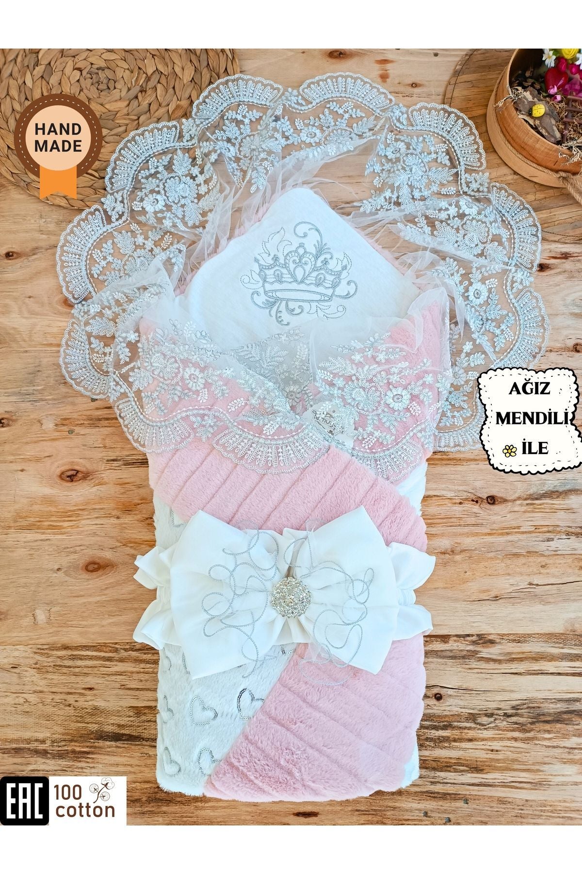 Yenidoğan Unisex Bebek Kundağı & Hastane Çıkışı - Pemba & Dantelli Dış Kundak