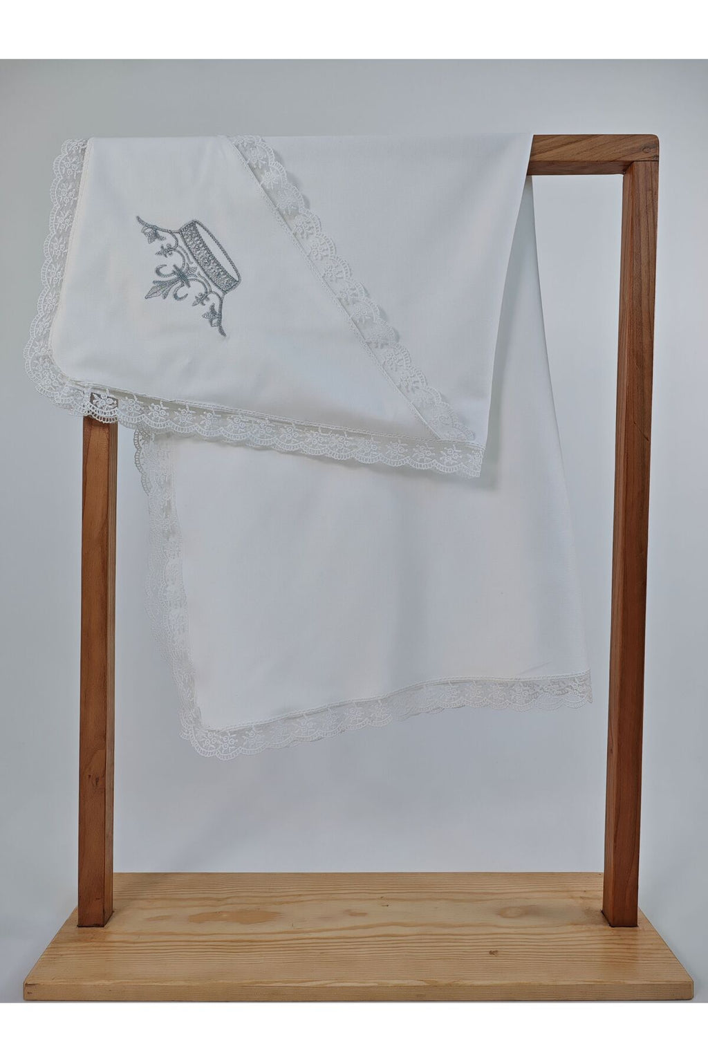 Ekru %100 Pamuklu Erkek Bebek Battaniyesi Nakışlı Dantelli Puset Örtüsü Hediyelik Yenidoğan 85x85cm