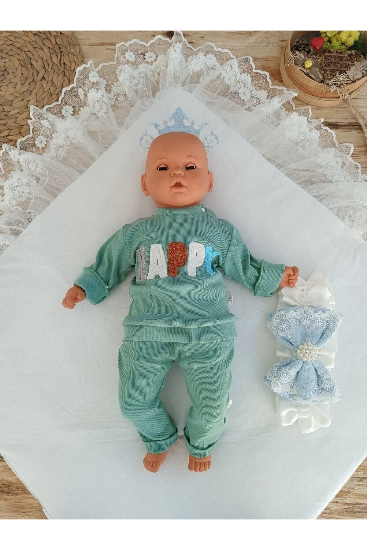 Mavi Triko Örgü Erkek Bebek Battaniyesi Kundak Kalın Şık Dantelli Yenidoğan Hastane Çıkışı Hediyelik