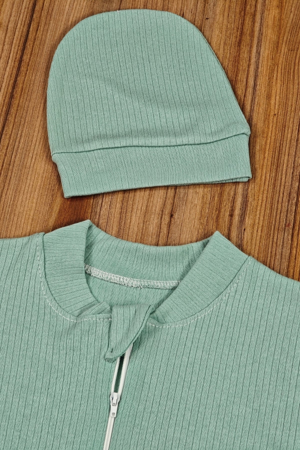%100 Pamuklu Yeşil Unisex Bebek Uyku Tulumu Kundağı 0-6 Ay Fermuarlı Çıtçıt Kol Mevsimlik Yenidoğan