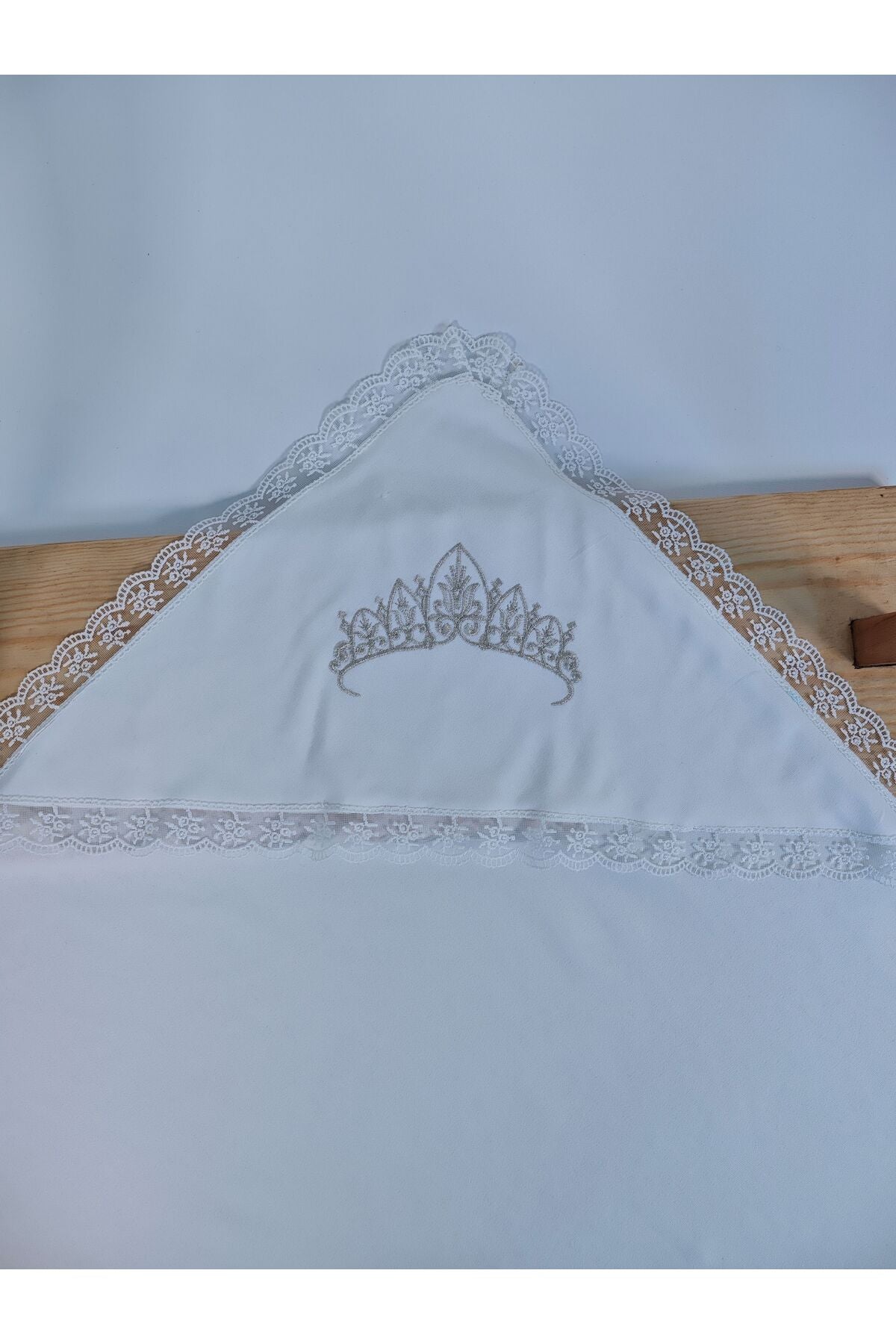 Ekru %100 Pamuklu Kız Bebek Battaniyesi Nakışlı Dantelli Puset Örtüsü Hediyelik Yenidoğan 90x90cm