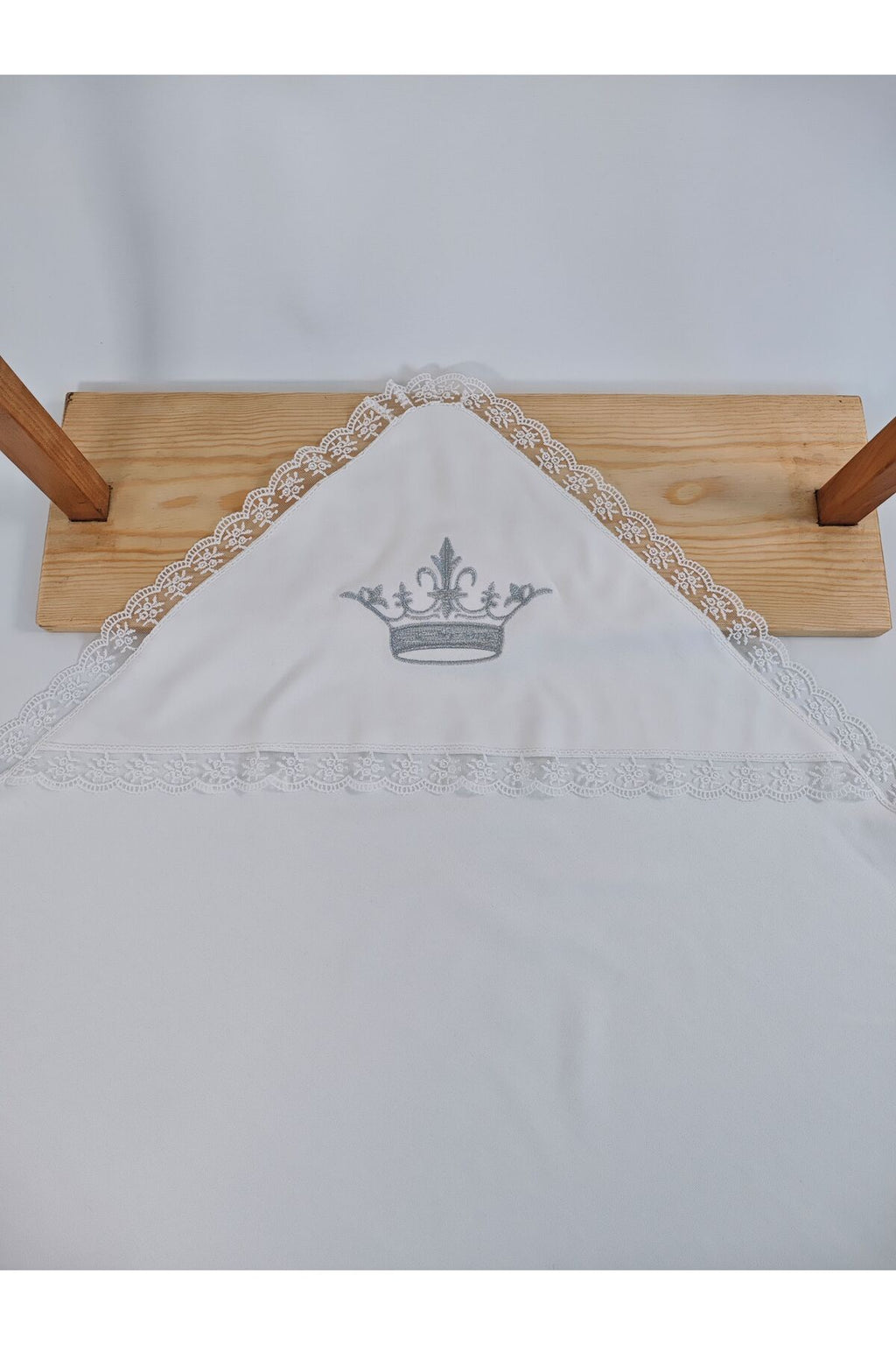 Ekru %100 Pamuklu Erkek Bebek Battaniyesi Nakışlı Dantelli Puset Örtüsü Hediyelik Yenidoğan 85x85cm