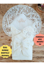 Ekru Dantelli Kız Erkek Bebek Battaniyesi Kundağı Hediyelik Mevlütlük Hastane Çıkışı Yenidoğan