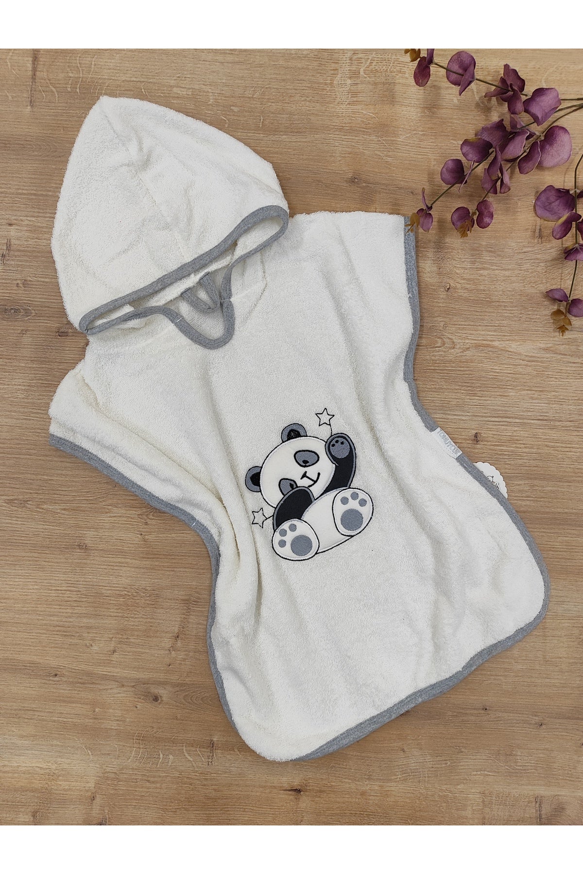 Panda Nakışlı Bebek Banyo Havlusu Pareo %100 Pamuklu Başlıklı Panço – Yumuşak Su Emici Hediyelik