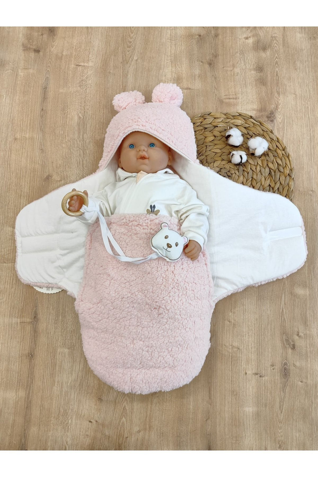 Peluş Bebek Dış Kundağı Oyuncaklı Uyku Tulumu Hastane Çıkışı Hediyelik Sarma Battaniye