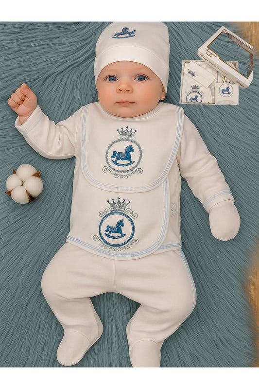 Mevsimlik Erkek Bebek Hastane Çıkışı Seti 5’li Hediyelik Kutu