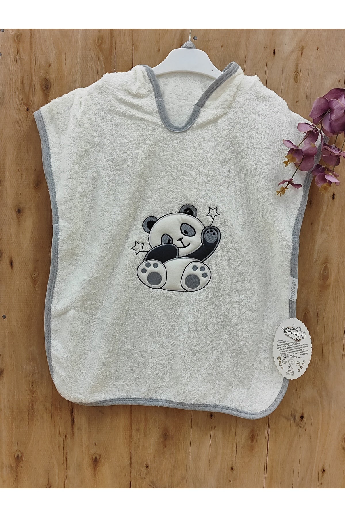 Panda Nakışlı Bebek Banyo Havlusu Pareo %100 Pamuklu Başlıklı Panço – Yumuşak Su Emici Hediyelik