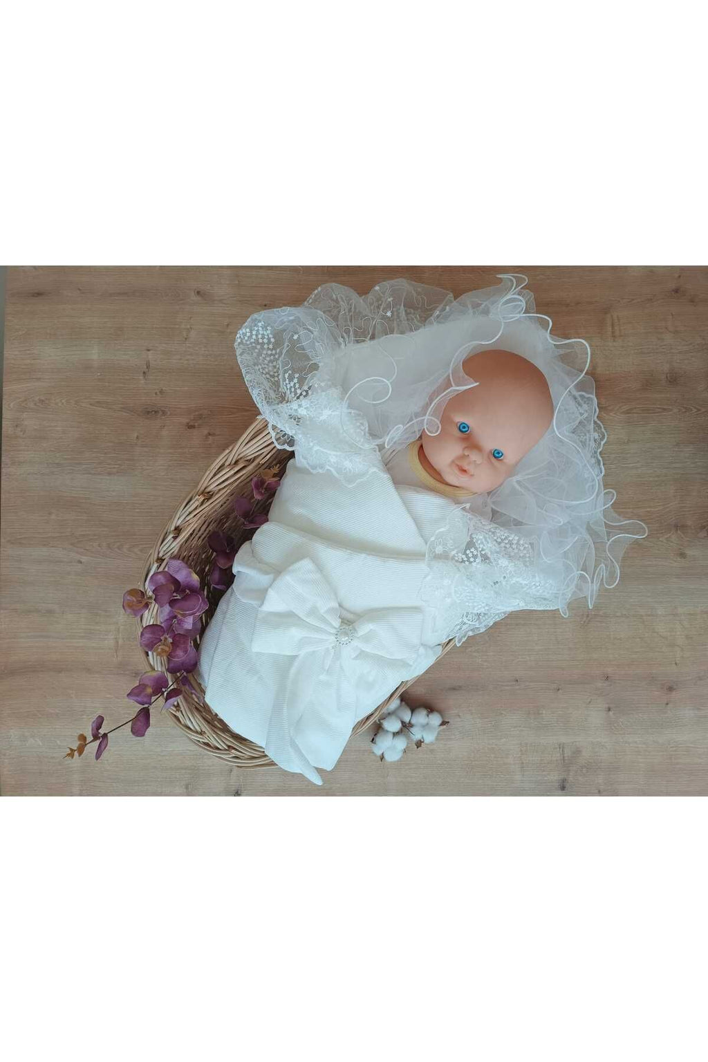 Kundaklı & Yastıklı Kız Bebek 3'lü Alt Açma Seti- Beyaz Pembe & Dantelli Yenidoğan Hastane Çıkışı