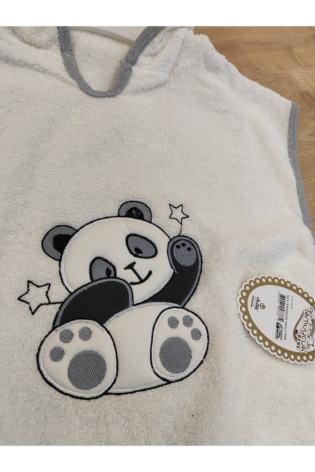 Panda Nakışlı Bebek Banyo Havlusu Pareo %100 Pamuklu Başlıklı Panço – Yumuşak Su Emici Hediyelik