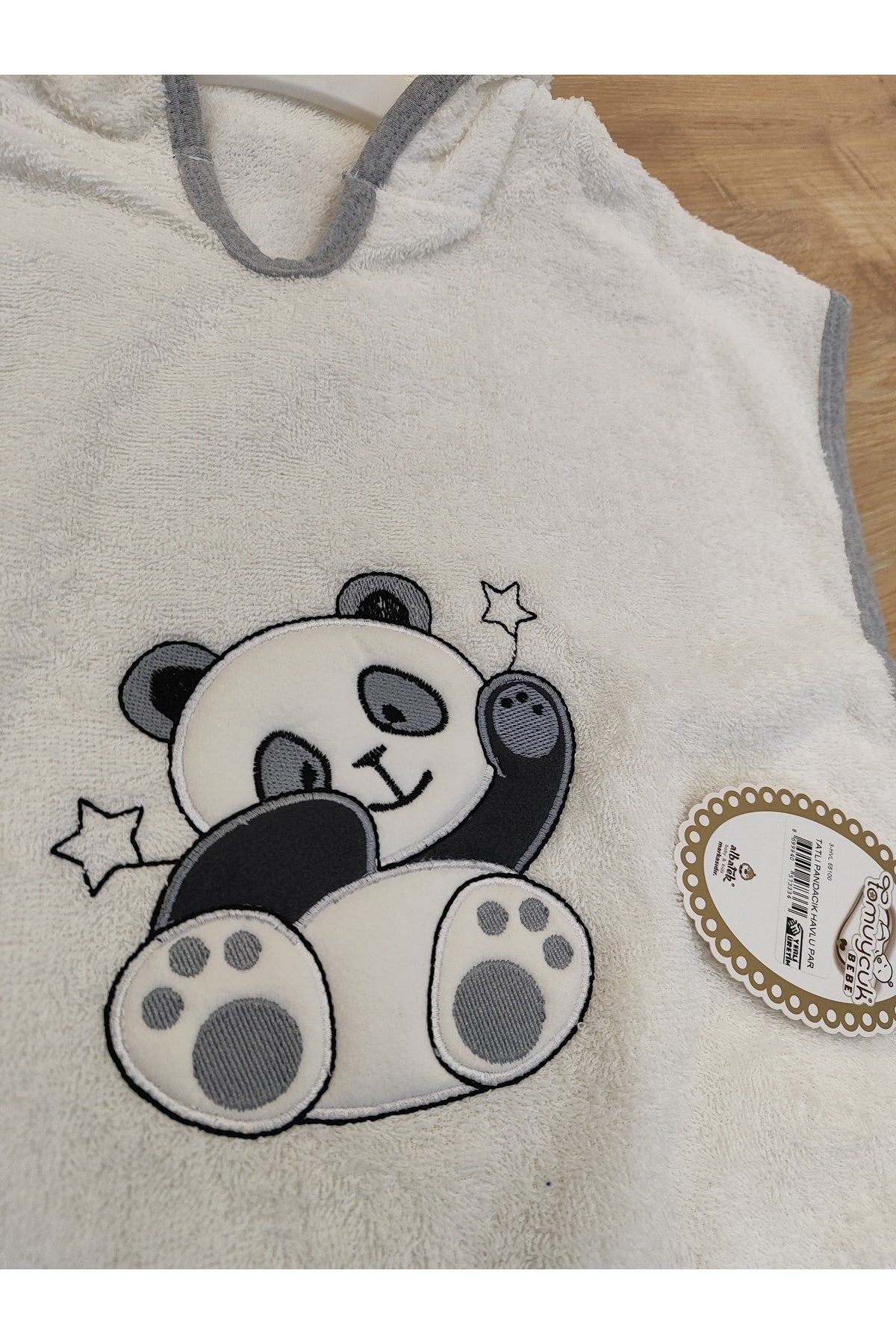 Panda Nakışlı Bebek Banyo Havlusu Pareo %100 Pamuklu Başlıklı Panço – Yumuşak Su Emici Hediyelik