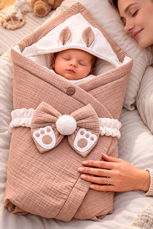 4 Kat Müslin Sütlü Kahve Bebek Kundağı Unisex Dış Kundak Battaniyesi Hastane Çıkışı Hediyelik