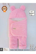 0-12 Ay İçi Elyaflı Peluş Welsoft Kulaklı Pembe Dış Bebek Kundak & Battaniyesi Kışlık Uyku Tulumu