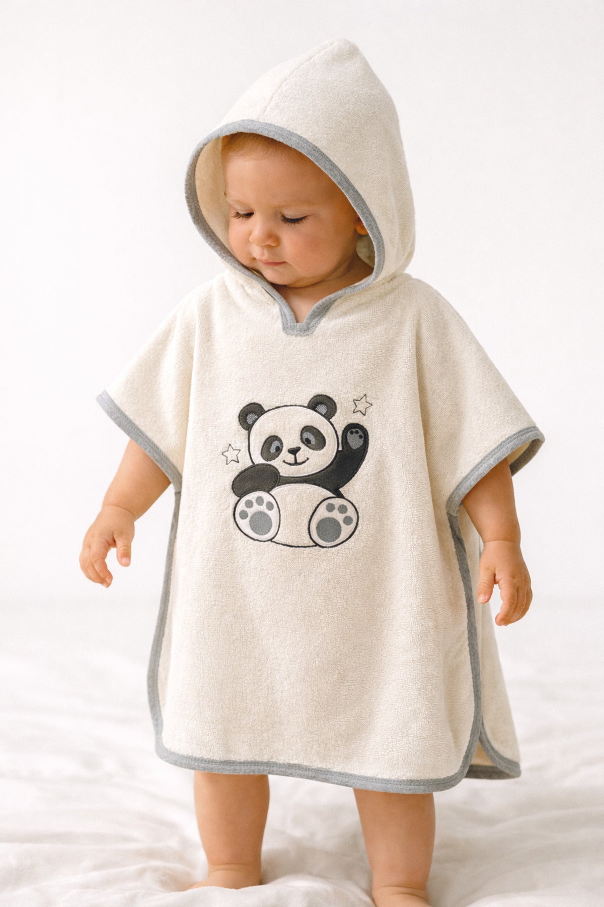 Panda Nakışlı Bebek Banyo Havlusu Pareo %100 Pamuklu Başlıklı Panço – Yumuşak Su Emici Hediyelik