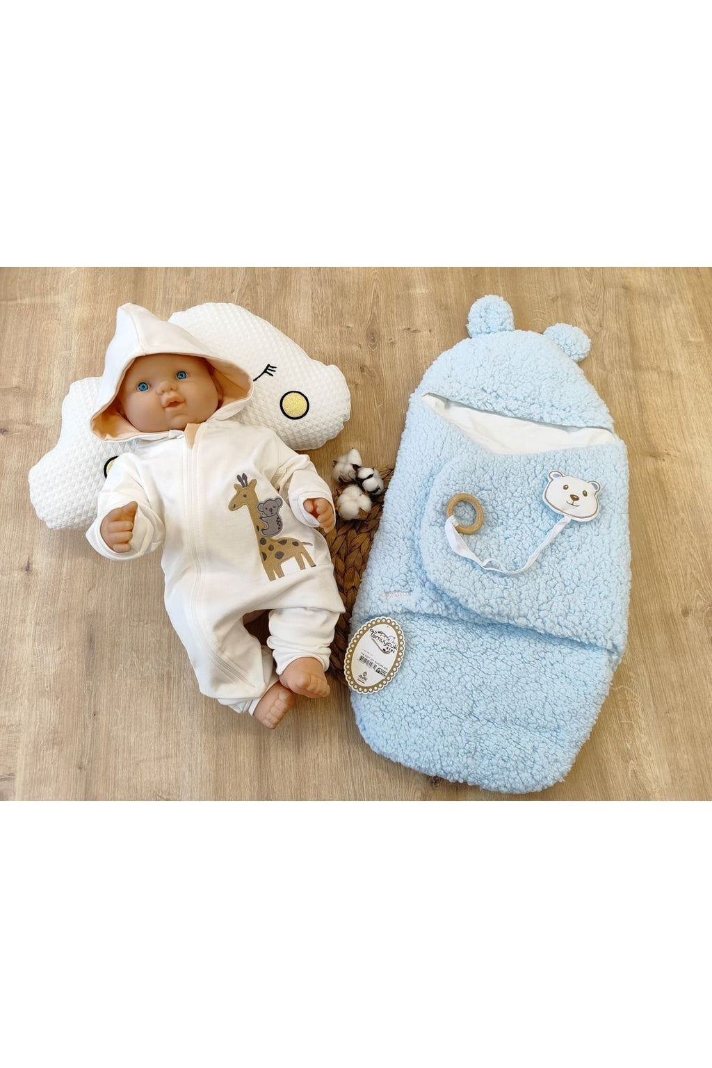 Peluş Bebek Dış Kundağı Oyuncaklı Uyku Tulumu Hastane Çıkışı Hediyelik Sarma Battaniye