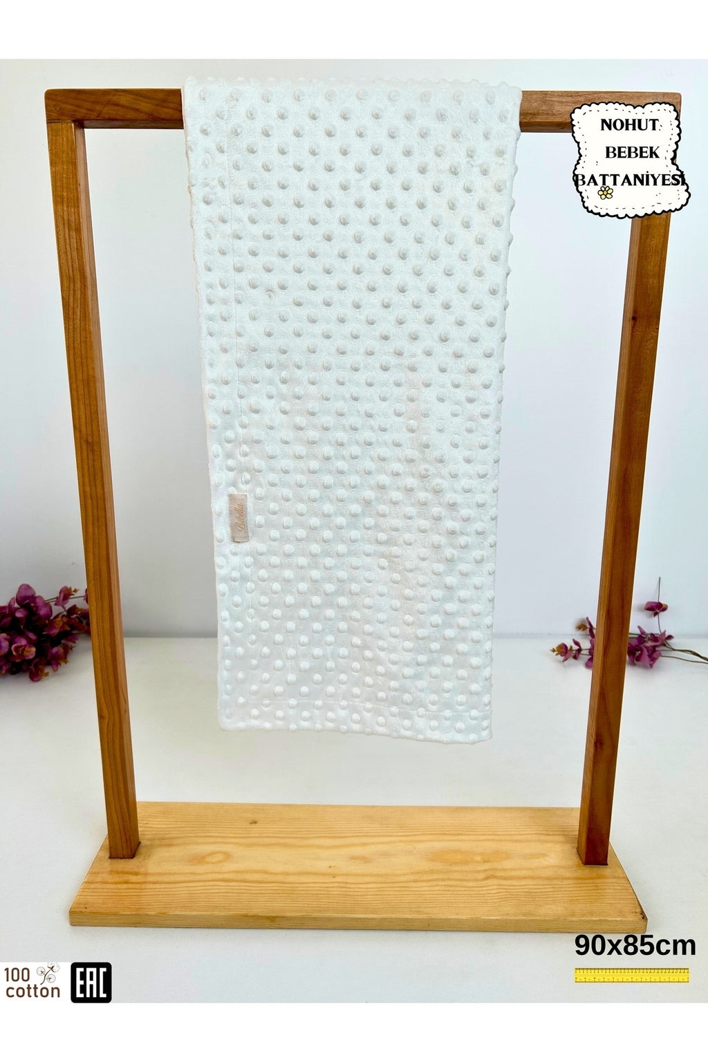 Ekru Nohut Kız / Erkek Bebek Battaniyesi & Kundağı Çift Katlı %100 Pamuklu Çok Amaçlı Örtü 90x85cm