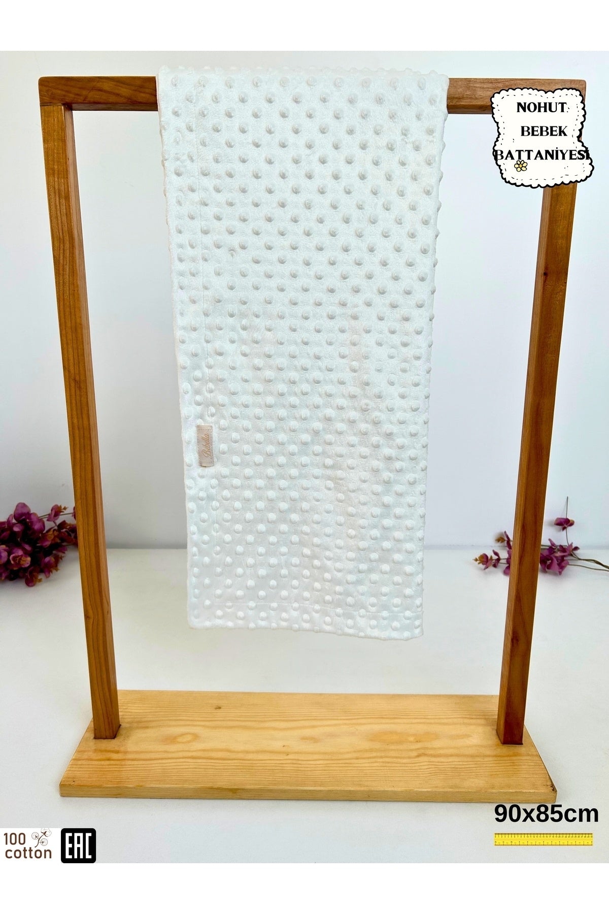 Ekru Nohut Kız / Erkek Bebek Battaniyesi & Kundağı Çift Katlı %100 Pamuklu Çok Amaçlı Örtü 90x85cm