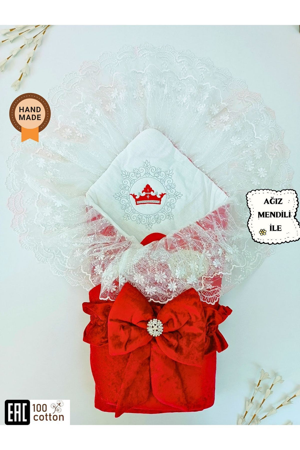Dantelli Lüks Bebek Kundağı Unisex Bebek Dış Kundak Battaniyesi Hastane Çıkışı Mevlütlük Kundak