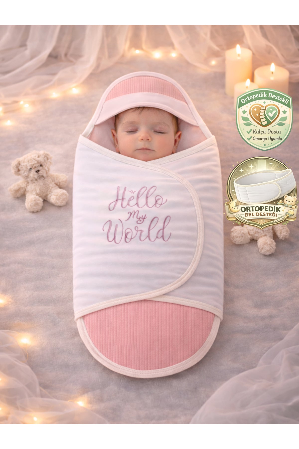 Pembe Kız Bebek Battaniyesi Kundağı -Uyku Tulumu %100 Pamuklu Ortopedik 0-9ay Hediyelik