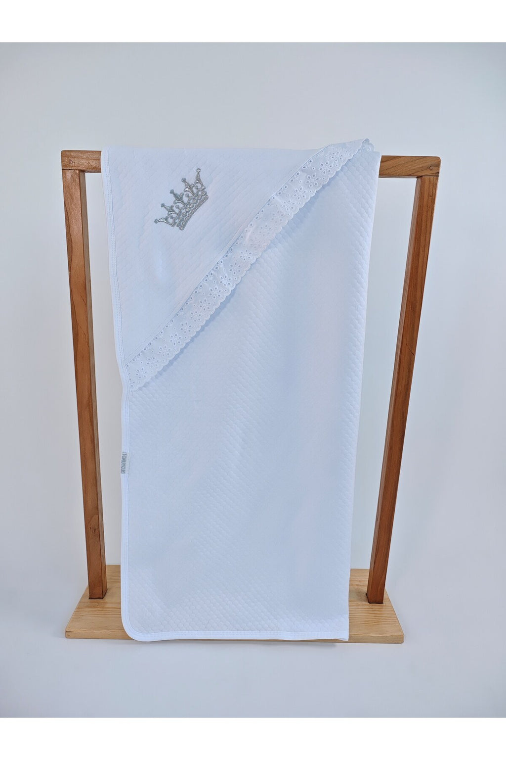 Ekru %100 Pamuklu Bebek Battaniyesi Nakışlı Kız / Erkek Puset Örtüsü Hediyelik Yenidoğan 85x85cm