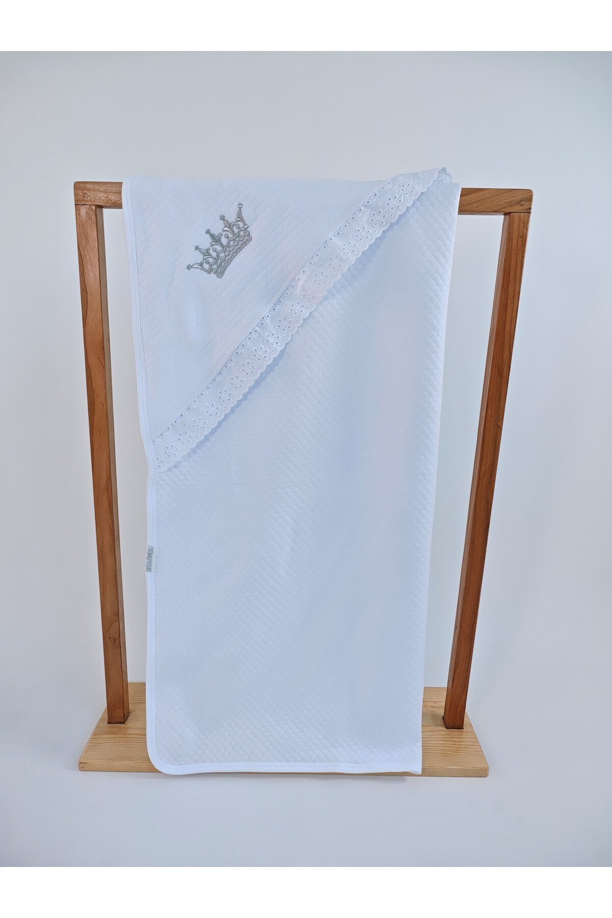 Ekru %100 Pamuklu Bebek Battaniyesi Nakışlı Kız / Erkek Puset Örtüsü Hediyelik Yenidoğan 85x85cm