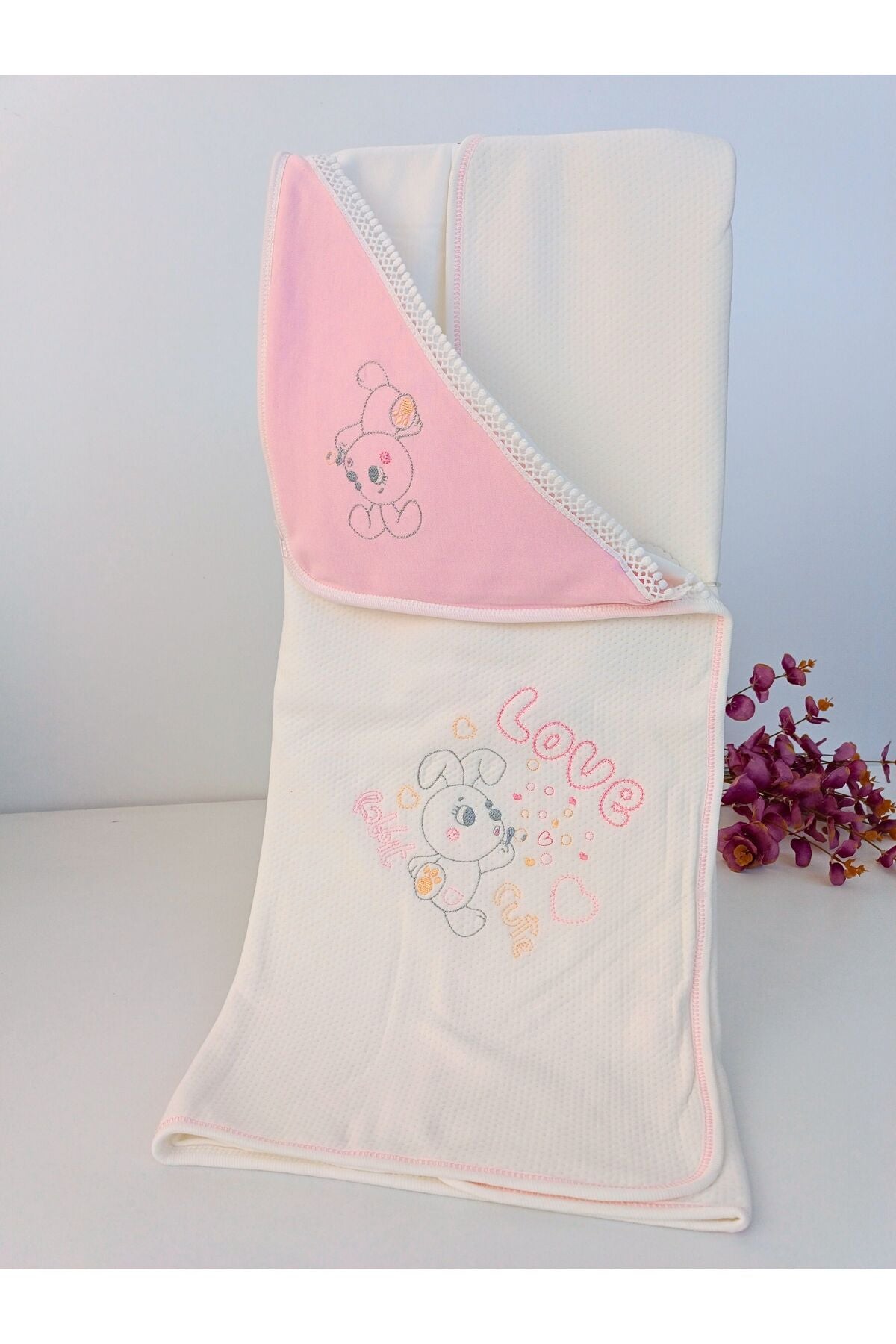 Kız Bebek Battaniye Pembe Başlıklı Soft Love Rabbit Mevsimlik Hediyelik