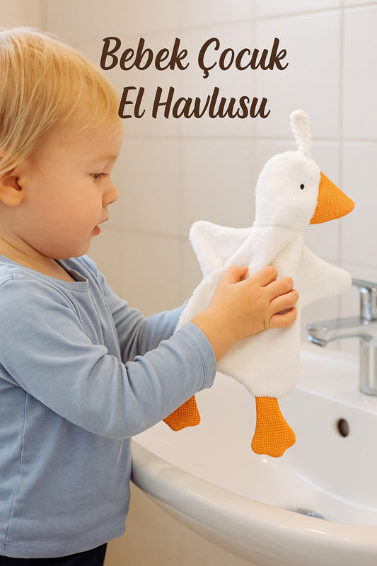 Sevimli Ördek Bebek & Çoçuk Havlu Banyo El Yüz Havlusu - Temizlik Kuruluma Bezi / Uyku Arkadaşı