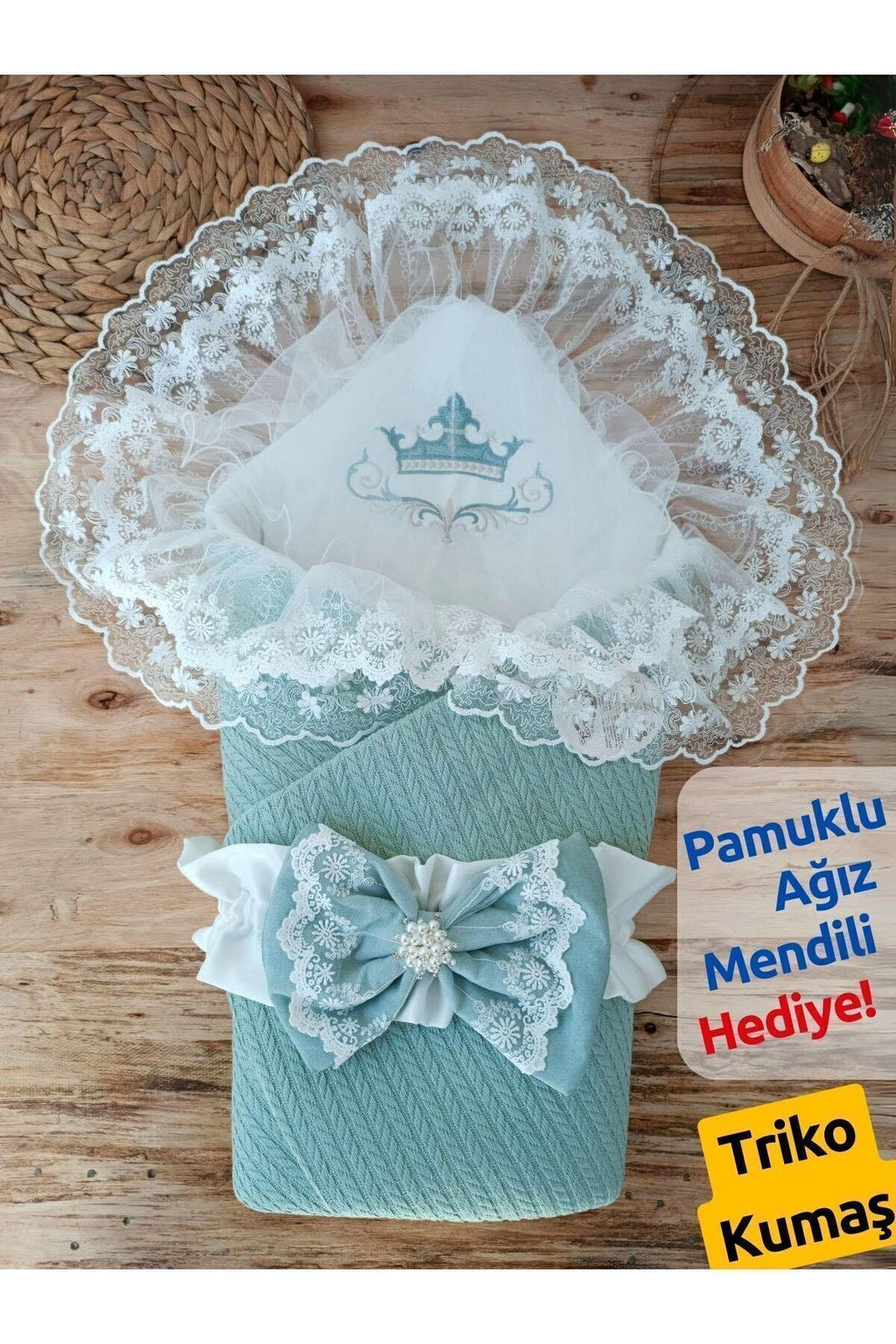 Bebek Dış Kundak Battaniyesi Triko Dantelli Duvaklı Bebek Kundağı Hastane Çıkışı Yenidoğan Hediyelik