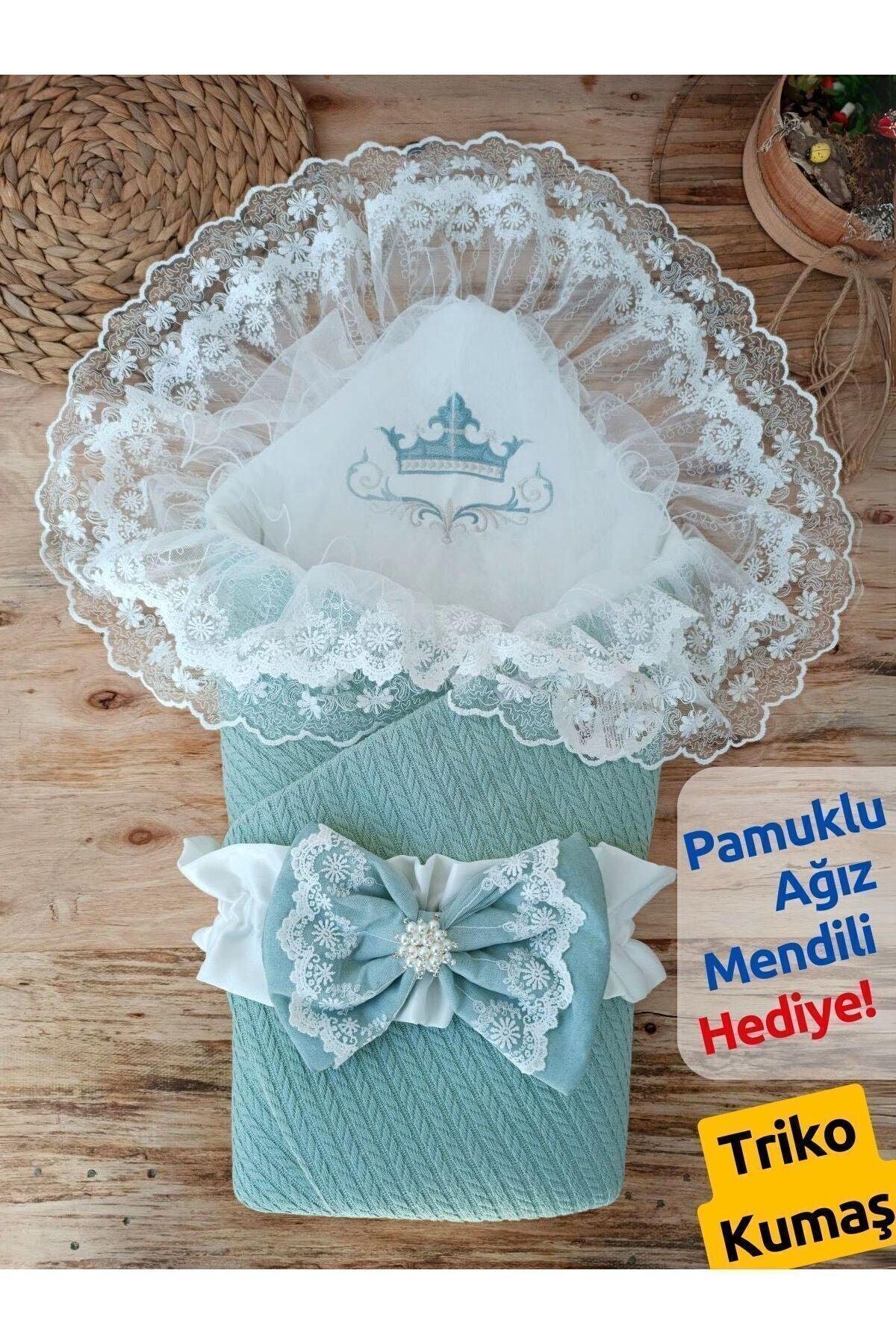 Bebek Dış Kundak Battaniyesi Triko Dantelli Duvaklı Bebek Kundağı Hastane Çıkışı Yenidoğan Hediyelik