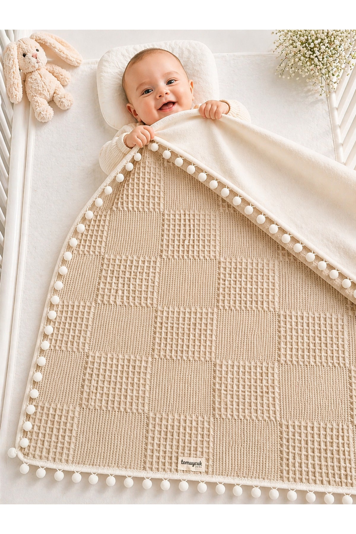 S.kahve Kız Erkek Bebek Battaniyesi Pike %100 Pamuklu Doğal Organik Uyku Çift Taraflı Örtü 86x86cm