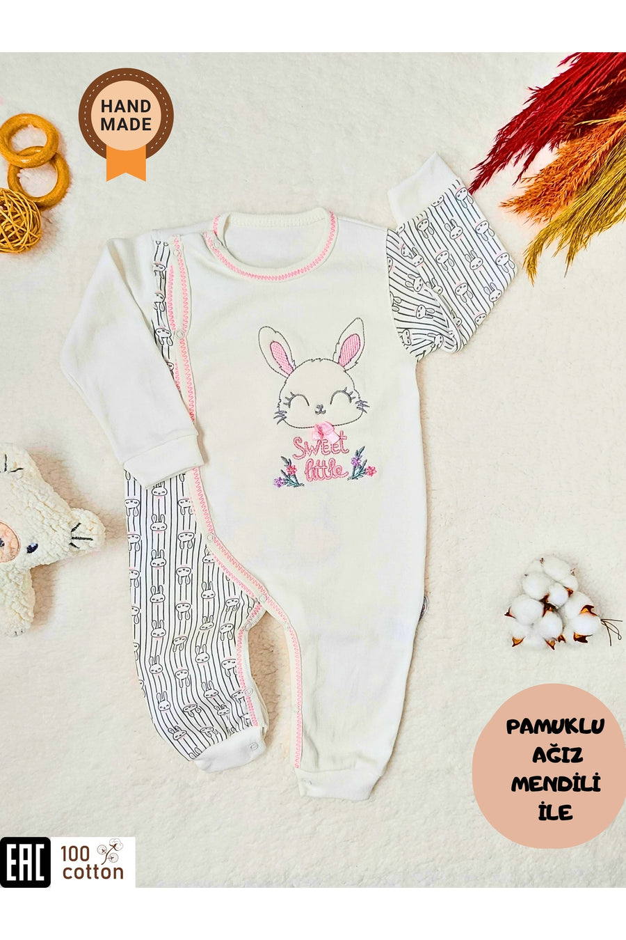 Pamuklu Tavşanlı Kız Bebek Tulumu